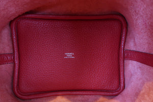 HERMES PICOTIN LOCK PM Clemence leather Rouge casaque T刻印 Hand bag 700050215