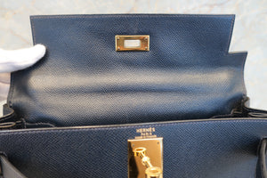 HERMES／エルメス ケリー28 クシュベル ネイビー 〇T刻印 ショルダーバッグ 700090144