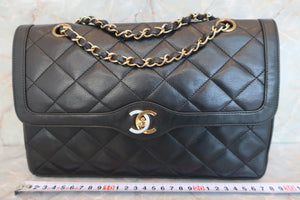 CHANEL/シャネル パリ限定マトラッセダブルフラップチェーンショルダーバッグ ラムスキン ブラック/ゴールド金具 ショルダーバッグ 600070091