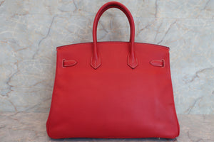 HERMES BIRKIN 35 Verso Epsom leather Rouge casaque/Blue thalassa □P Engraving Hand bag 600050238