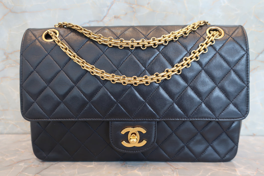 CHANEL/シャネル マトラッセWフラップWチェーンショルダーバッグ ラムスキン ネイビー/ゴールド金具 ショルダーバッグ 700070085