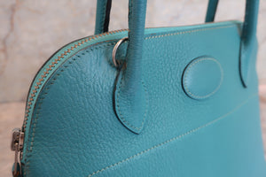 HERMES／BOLIDE 27 Chevre myzore goatskim Turquoise blue □I Engraving Shoulder bag 600080139