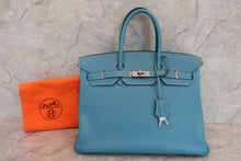 Load image into Gallery viewer, HERMES BIRKIN 35 Togo leather Blue jean □J Engraving Hand bag 600080097
