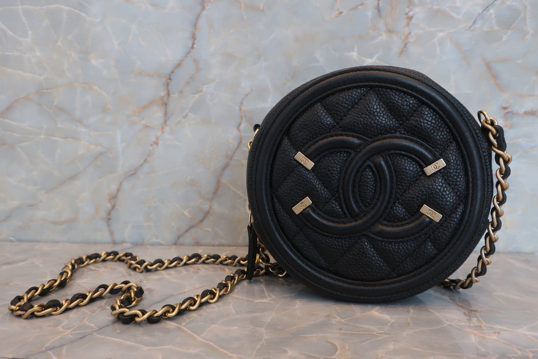 CHANEL/シャネル マトラッセラウンドチェーンショルダーバッグ キャビアスキン ブラック/ゴールド金具 ショルダーバッグ 600090229