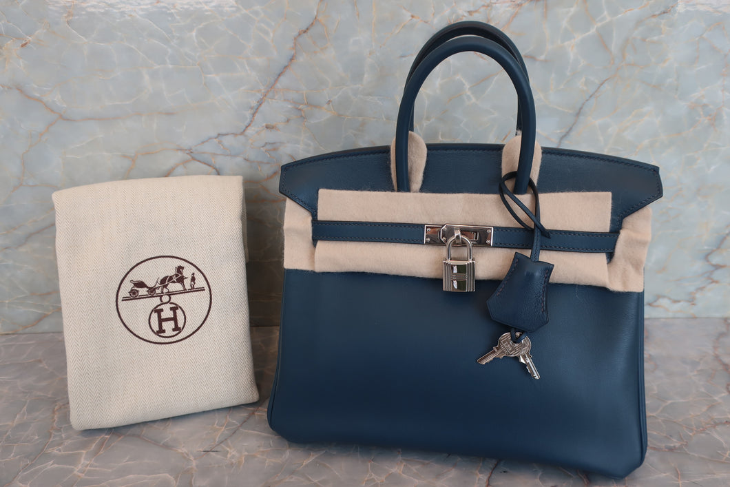 HERMES／エルメス バーキン25 ヴォースイフト ブルー □L刻印 ハンドバッグ 700080138