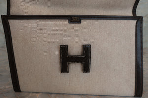 HERMES JIGE PM Toile H/Box carf leather Beige/Brown 〇N刻印 Clutch bag 600100222