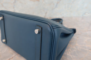 HERMES／エルメス バーキン25 ヴォースイフト ブルー □L刻印 ハンドバッグ 700080138