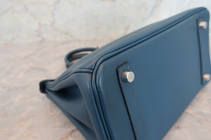 HERMES／エルメス バーキン25 ヴォースイフト ブルー □L刻印 ハンドバッグ 700080138
