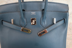 HERMES／エルメス バーキン25 ヴォースイフト ブルー □L刻印 ハンドバッグ 700080138