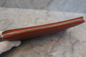 HERMES Azapp Long Silkin Epsom leather/Silk Brique X Engraving Wallet 600010093