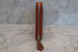 HERMES Azapp Long Silkin Epsom leather/Silk Brique X刻印 Wallet 600010093