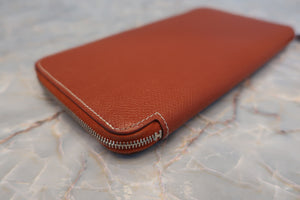 HERMES Azapp Long Silkin Epsom leather/Silk Brique X Engraving Wallet 600010093