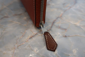 HERMES Azapp Long Silkin Epsom leather/Silk Brique X刻印 Wallet 600010093
