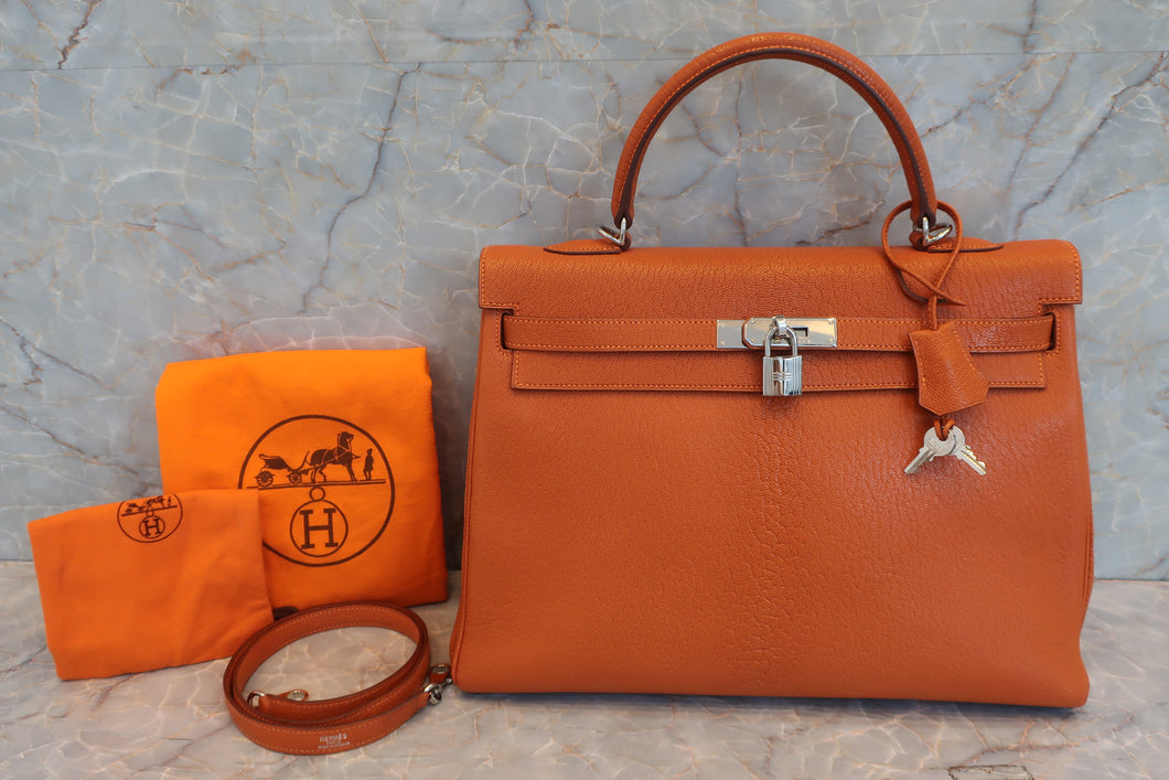 HERMES KELLY 35 Chevre myzore goatskim Orange □H Engraving Shoulder bag 600080135