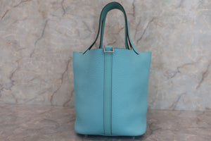 HERMES PICOTIN LOCK TOUCH MM Clemence leather/Swift leather Blue atoll T刻印 Hand bag 600040174