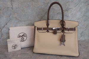 HERMES BIRKIN30 Personal order Clemence leather Parchemin/Etoupe gray □N Engraving Hand bag 700050246