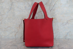 HERMES PICOTIN LOCK PM Clemence leather Rouge casaque C刻印 Hand bag 600040175