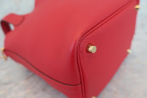 HERMES PICOTIN LOCK PM Clemence leather Rouge casaque C刻印 Hand bag 600040175