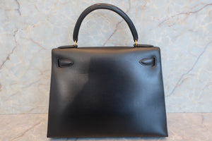 HERMES／エルメス ケリー28 ボックスカーフ ブラック 〇Z刻印 ショルダーバッグ 700030286