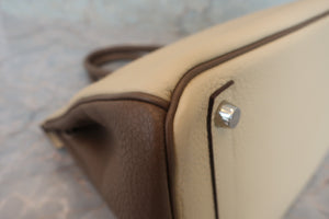 HERMES BIRKIN30 Personal order Clemence leather Parchemin/Etoupe gray □N Engraving Hand bag 700050246