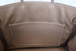 HERMES BIRKIN30 Personal order Clemence leather Parchemin/Etoupe gray □N Engraving Hand bag 700050246