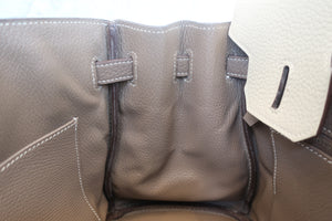 HERMES BIRKIN30 Personal order Clemence leather Parchemin/Etoupe gray □N Engraving Hand bag 700050246