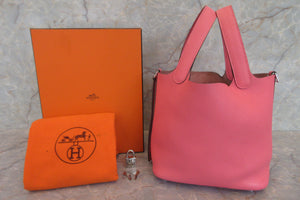 HERMES PICOTIN LOCK PM Clemence leather Rose azalee A Engraving Hand bag 700020060