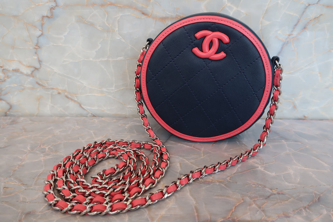 CHANEL/シャネル マトラッセラウンドチェーンショルダーバッグ ラムスキン ネイビー/ピンク/シルバー金具 ショルダーバッグ 700090153