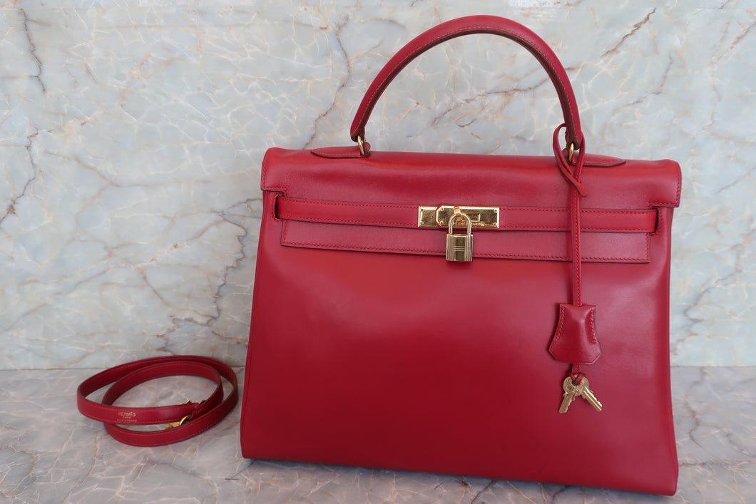 HERMES／エルメス ケリー35 ボックスカーフ ルージュヴィフ 〇U刻印 ショルダーバッグ 700080149