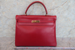 HERMES／エルメス ケリー35 ボックスカーフ ルージュヴィフ 〇U刻印 ショルダーバッグ 700080149