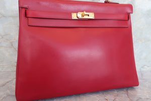 HERMES／エルメス ケリー35 ボックスカーフ ルージュヴィフ 〇U刻印 ショルダーバッグ 700080149