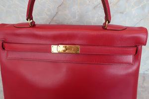 HERMES／エルメス ケリー35 ボックスカーフ ルージュヴィフ 〇U刻印 ショルダーバッグ 700080149