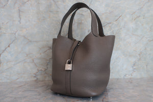 HERMES PICOTIN LOCK MM Clemence leather Etain X Engraving Hand bag 700050167