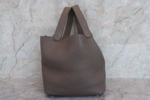 HERMES PICOTIN LOCK MM Clemence leather Etain X Engraving Hand bag 700050167