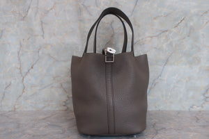 HERMES PICOTIN LOCK MM Clemence leather Etain X Engraving Hand bag 700050167