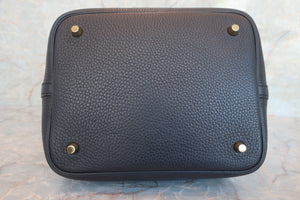 HERMES PICOTIN LOCK Eclat MM Clemence leather/Swift leather Blue nuit/Orange poppy X刻印 Hand bag 600050028