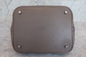HERMES PICOTIN LOCK MM Clemence leather Etain X Engraving Hand bag 700050167