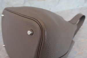 HERMES PICOTIN LOCK MM Clemence leather Etain X Engraving Hand bag 700050167
