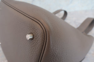 HERMES PICOTIN LOCK MM Clemence leather Etain X Engraving Hand bag 700050167