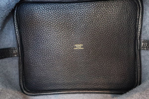 HERMES PICOTIN LOCK Eclat MM Clemence leather/Swift leather Blue nuit/Orange poppy X刻印 Hand bag 600050028