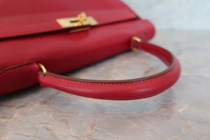 HERMES／エルメス ケリー35 ボックスカーフ ルージュヴィフ 〇U刻印 ショルダーバッグ 700080149