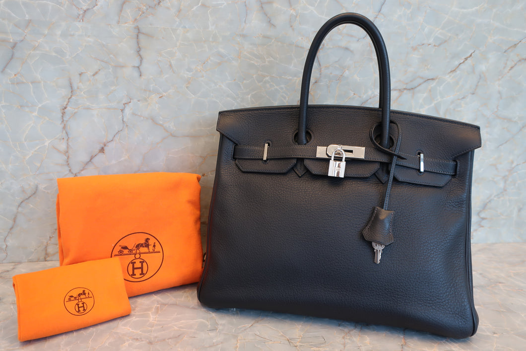 HERMES BIRKIN 35 Clemence leather Blue Indigo □G Engraving Hand bag 700030259