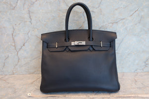 HERMES BIRKIN 35 Clemence leather Blue Indigo □G Engraving Hand bag 700030259