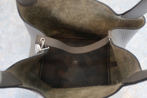 HERMES PICOTIN LOCK MM Clemence leather Etain X Engraving Hand bag 700050167