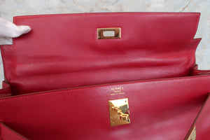 HERMES／エルメス ケリー35 ボックスカーフ ルージュヴィフ 〇U刻印 ショルダーバッグ 700080149