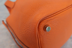 HERMES PICOTIN PM Clemence leather Orange □H Engraving Hand bag 600050213