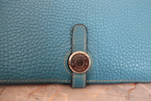 HERMES／エルメス ドゴンGM トゴ ブルージーン □J刻印 財布 700020084