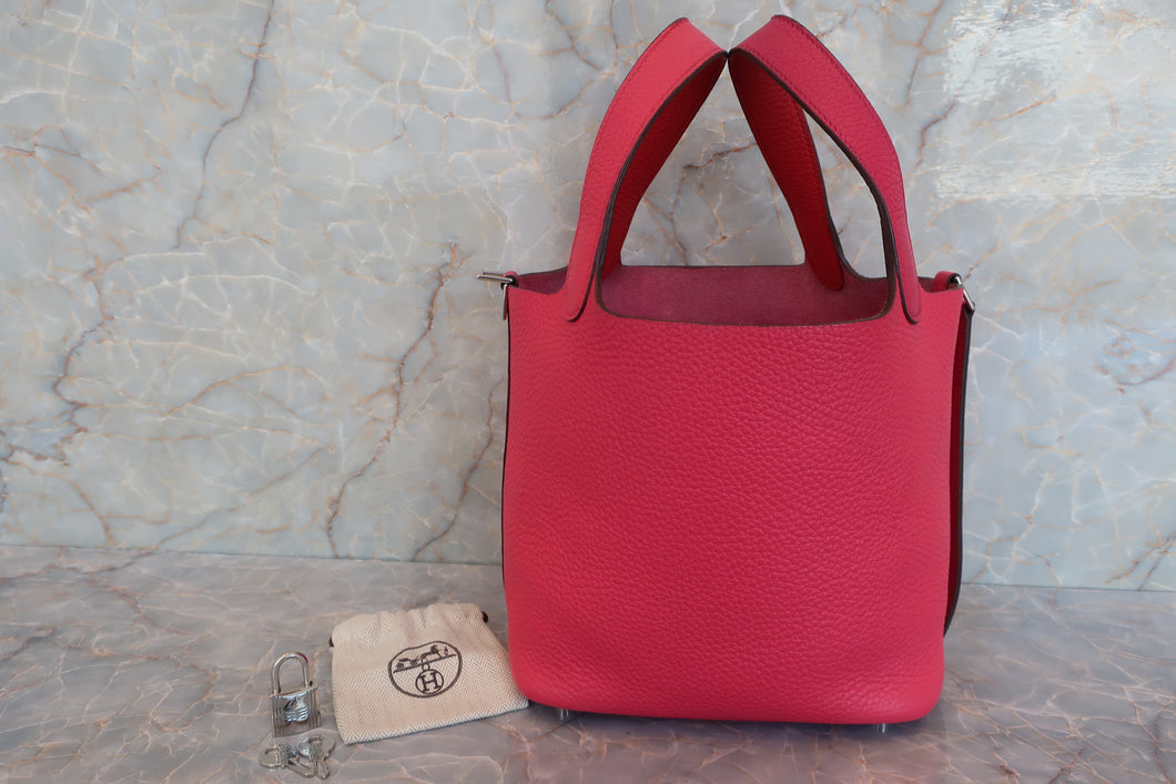 HERMES PICOTIN LOCK CASAQUEClemence leather  2PM Rose Mexico/Rose extreme/Rouge de Cou Z Engraving Hand bag 600060001
