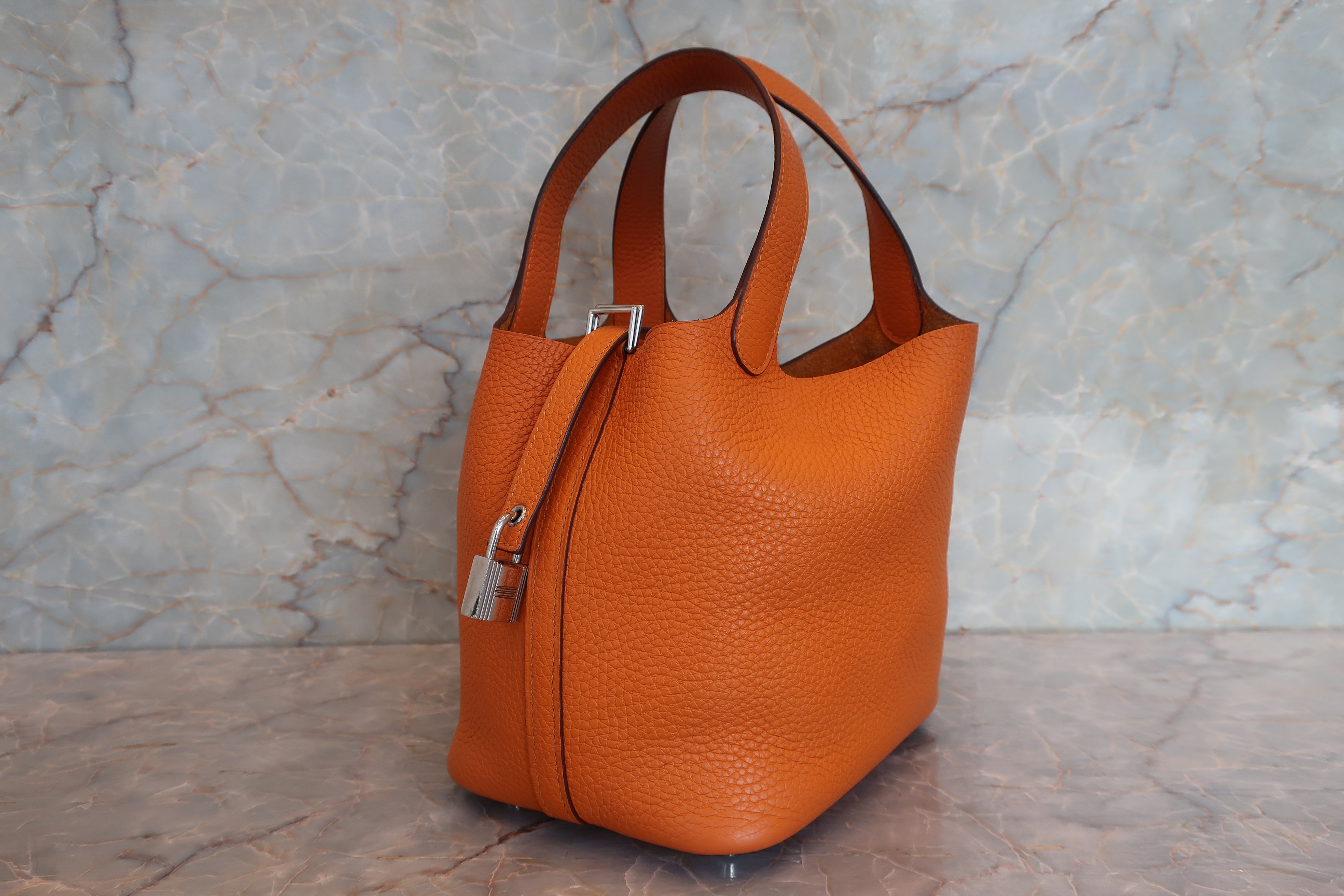 HERMES PICOTIN LOCK PM Clemence leather Apricot C Engraving