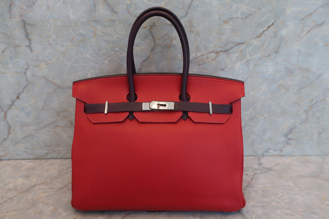 HERMES／エルメス バーキン35 トリヨンクレマンス ルージュカザック/レザン □Q刻印 ハンドバッグ 700020216